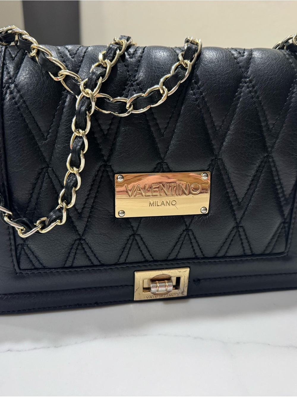 Valentino Black Quilted Shoulder Bag with Gold Hardware